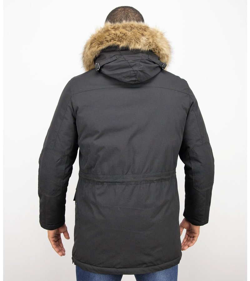 Enos Men Long Winter Coat Parka - Black