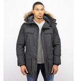 Enos Men Long Winter Coat Parka - Black