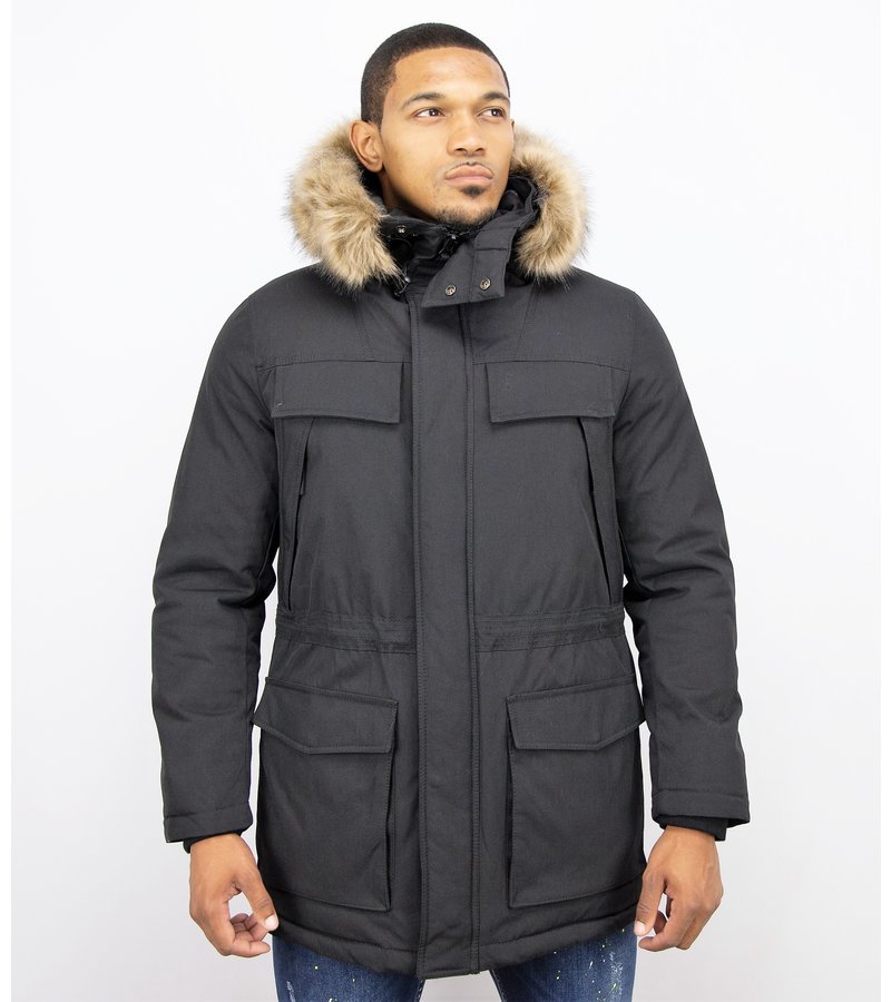 Enos Men Long Winter Coat Parka - Black