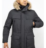 Enos Men Long Winter Coat Parka - Black