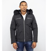 Enos Padded Leather Arm Winter Coat - Black