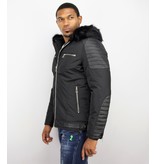 Enos Padded Leather Arm Winter Coat - Black