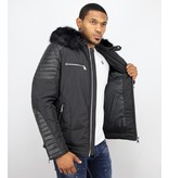 Enos Padded Leather Arm Winter Coat - Black