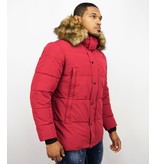 Enos Men Winter Coat With Faux Fur Collar - Red