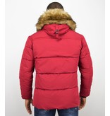 Enos Men Winter Coat With Faux Fur Collar - Red