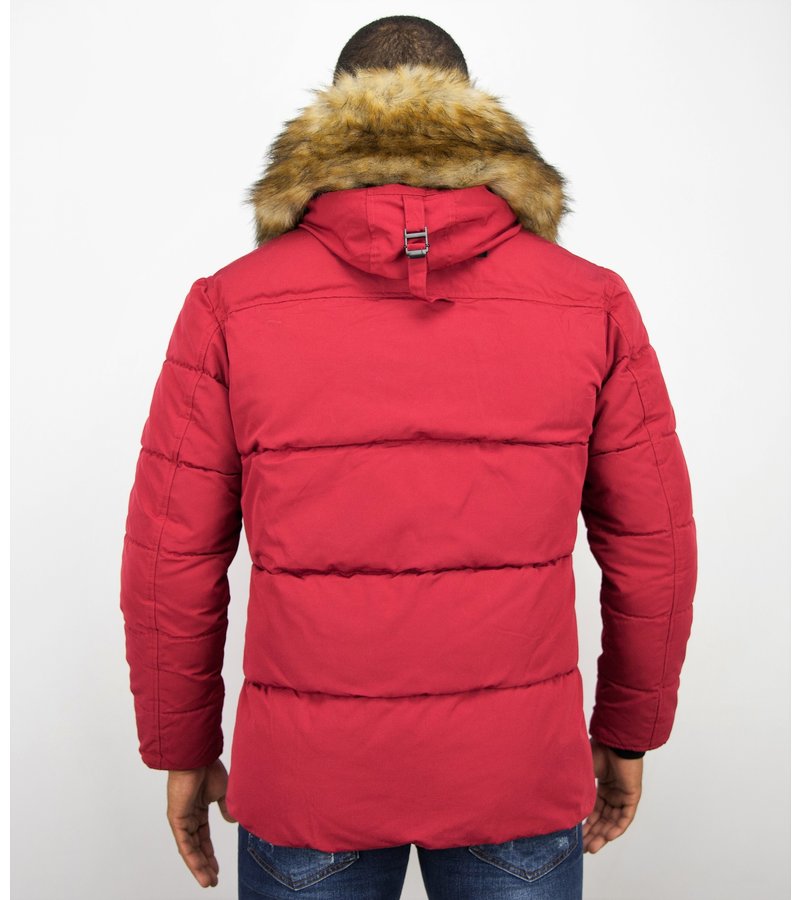 Enos Men Winter Coat With Faux Fur Collar - Red