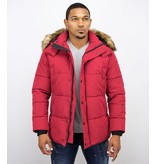 Enos Men Winter Coat With Faux Fur Collar - Red