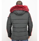 Enos Leather Arm Winter Coat - Black\Red