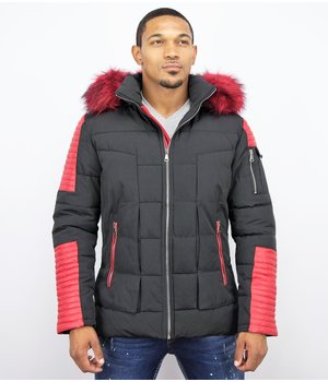 Enos Leather Arm Winter Coat - Black\Red