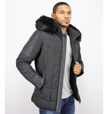 Enos Leather Arm Winter Coat Full Black