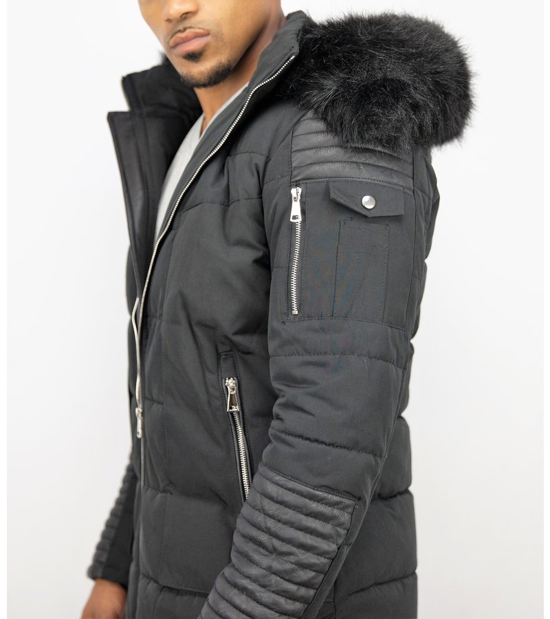 Enos Leather Arm Winter Coat Full Black