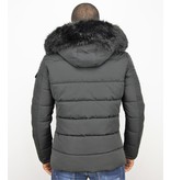 Enos Leather Arm Winter Coat Full Black