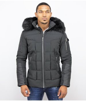 Enos Leather Arm Winter Coat Full Black