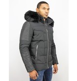 Enos Leather Arm Winter Coat Full Black