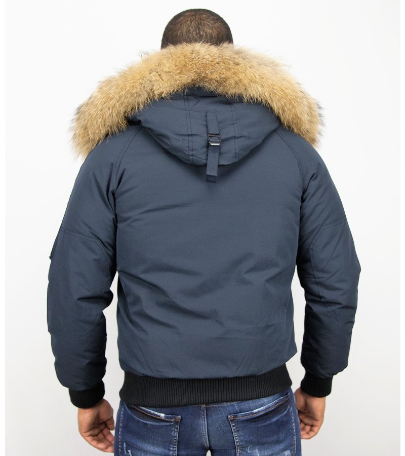 Enos Short Winter Jacket Real Fur Collar - Blue