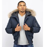Enos Short Winter Jacket Real Fur Collar - Blue