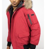 Enos Short Winter Jacket Real Fur Collar - Red