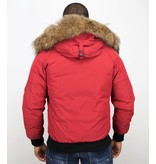 Enos Short Winter Jacket Real Fur Collar - Red