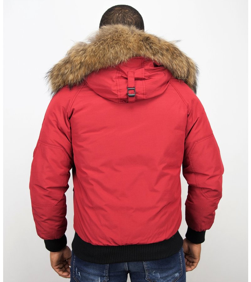 Enos Short Winter Jacket Real Fur Collar - Red