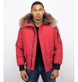 Enos Short Winter Jacket Real Fur Collar - Red