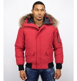 Enos Short Winter Jacket Real Fur Collar - Red