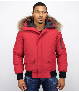 Enos Short Winter Jacket Real Fur Collar - Red