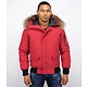 Short Winter Jacket Real Fur Collar - Red