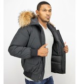 Enos Short Winter Jacket Real Fur Collar - Black