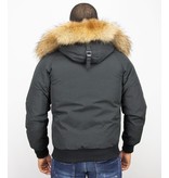 Enos Short Winter Jacket Real Fur Collar - Black