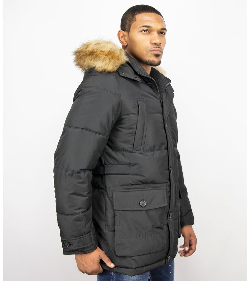 Enos Men Winter Jacket - Warm Winter Coat 4Pocet - Black