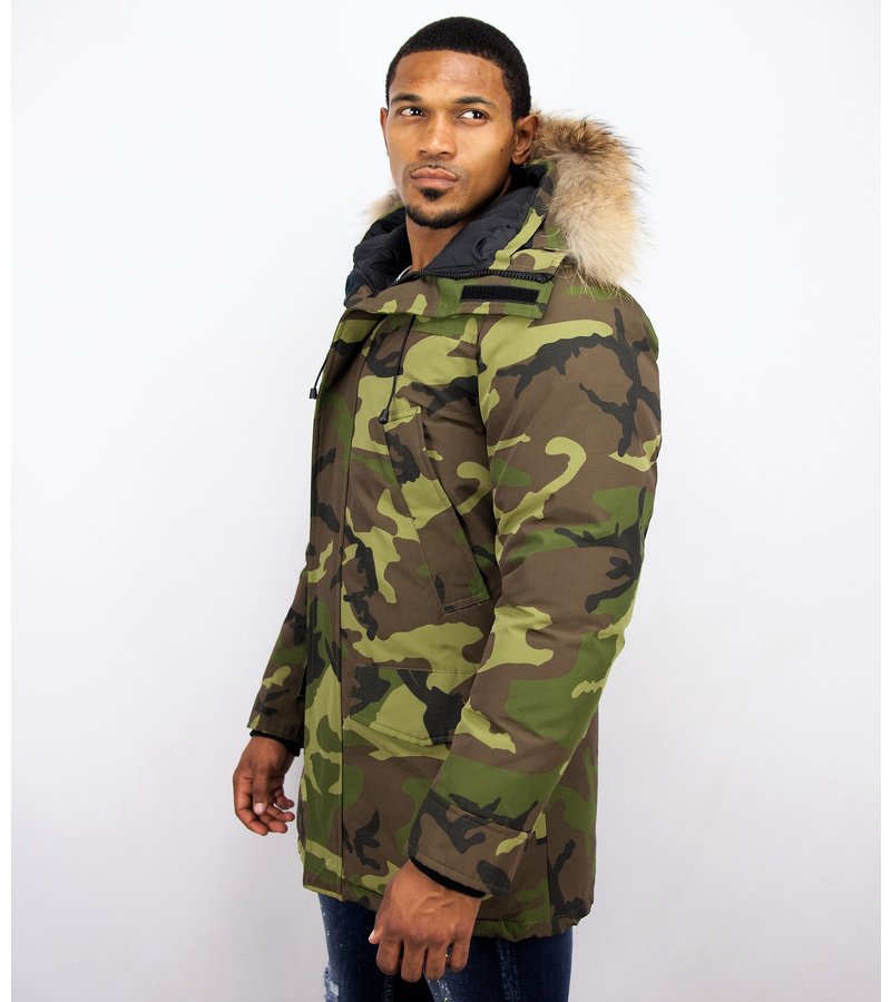 Y chromosome Fur Collar Coat - Men Winter Coat Long - Exclusive Camouflage Parka