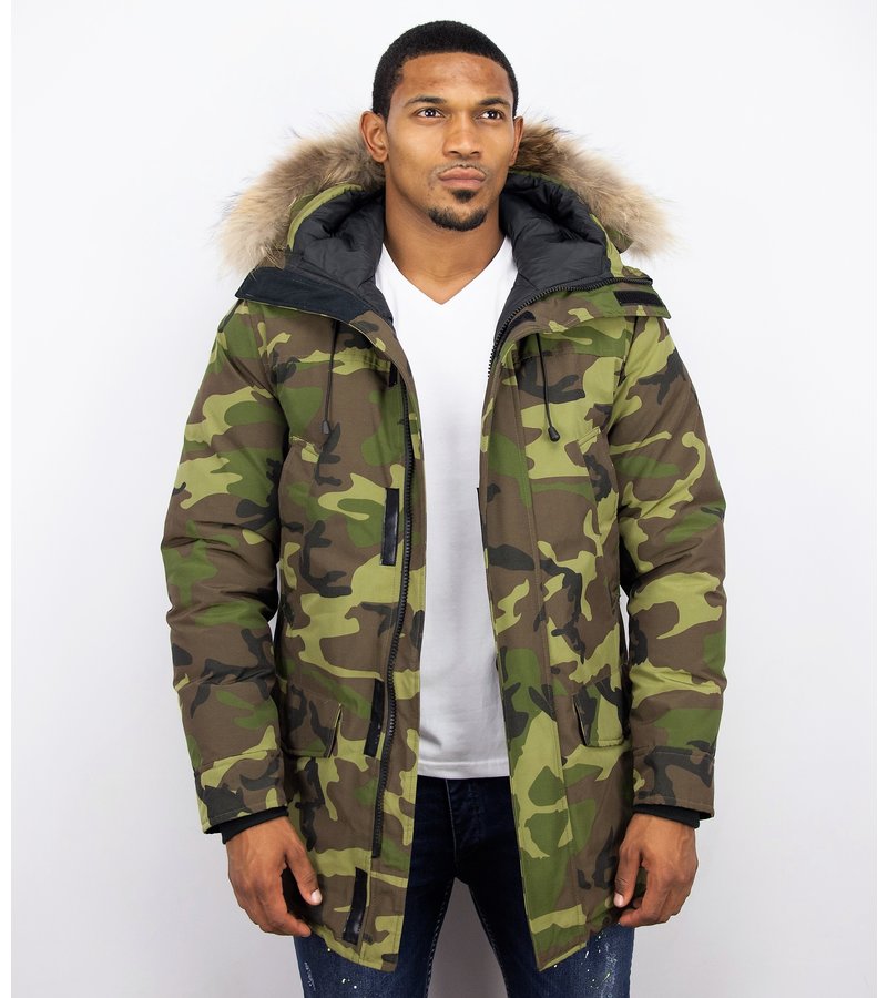 Y chromosome Fur Collar Coat - Men Winter Coat Long - Exclusive Camouflage Parka