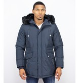 Enos Winter Coats - Men Winter Jacket Long - Faux Fur - Exclusive Button Parka - Blue