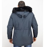 Enos Winter Coats - Men Winter Jacket Long - Faux Fur - Exclusive Button Parka - Blue