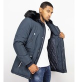 Enos Winter Coats - Men Winter Jacket Long - Faux Fur - Exclusive Button Parka - Blue