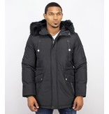 Enos Winter Coats - Men Winter Jacket Long - Faux Fur - Exclusive Button Parka - Black