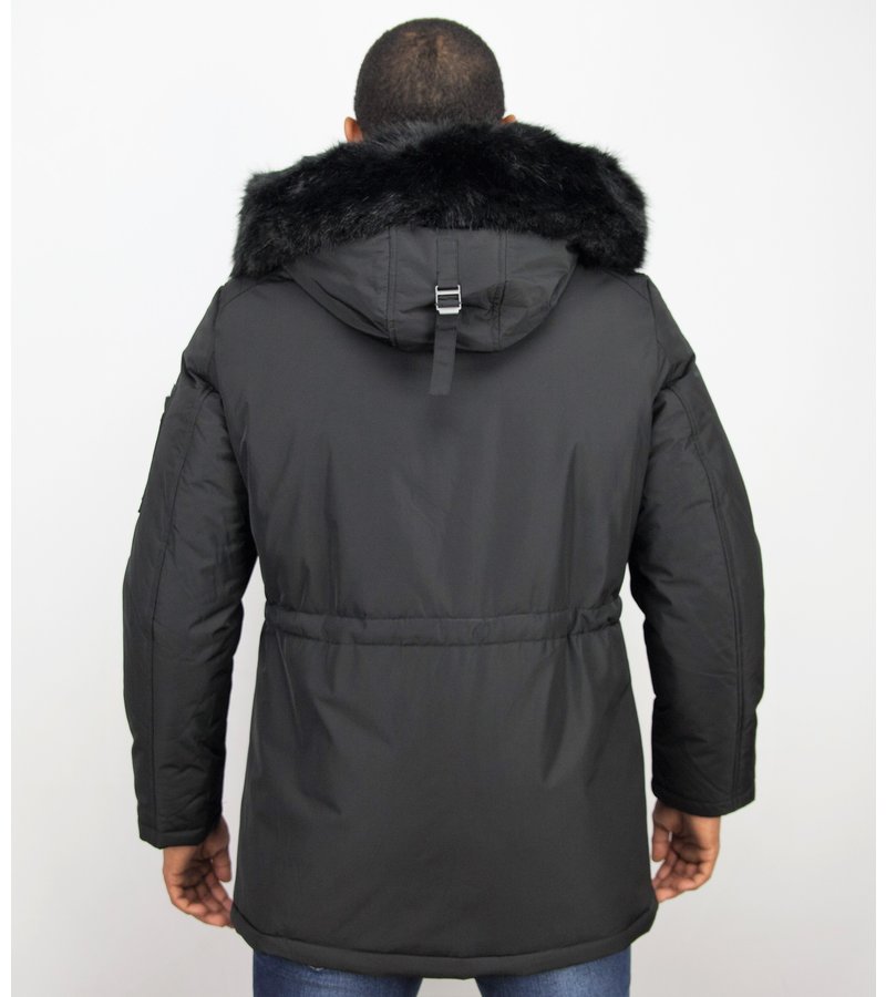Enos Winter Coats - Men Winter Jacket Long - Faux Fur - Exclusive Button Parka - Black