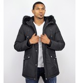 Enos Winter Coats - Men Winter Jacket Long - Faux Fur - Exclusive Button Parka - Black