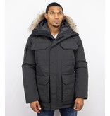 Beluomo Fur Collar Coat - Men Winter Coat Long - Expedition Parka - Black