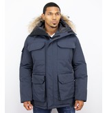 Beluomo Fur Collar Coat - Men Winter Coat Long - Expedition Parka - Blue