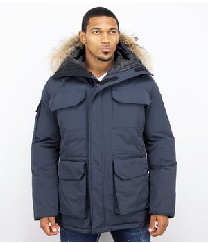 mens grey jacket with fur collar