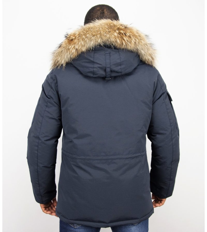 Beluomo Fur Collar Coat - Men Winter Coat Long - Expedition Parka - Blue