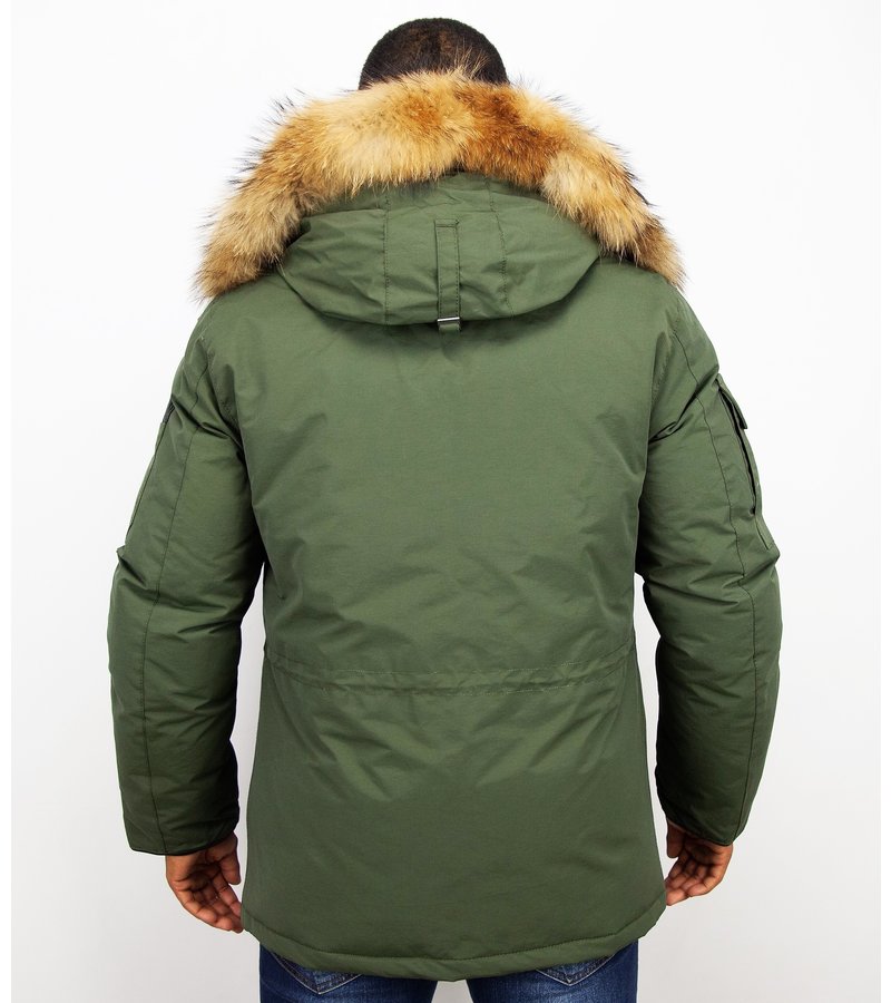 Beluomo Fur Collar Coat - Men Winter Coat Long - Expedition Parka - Green