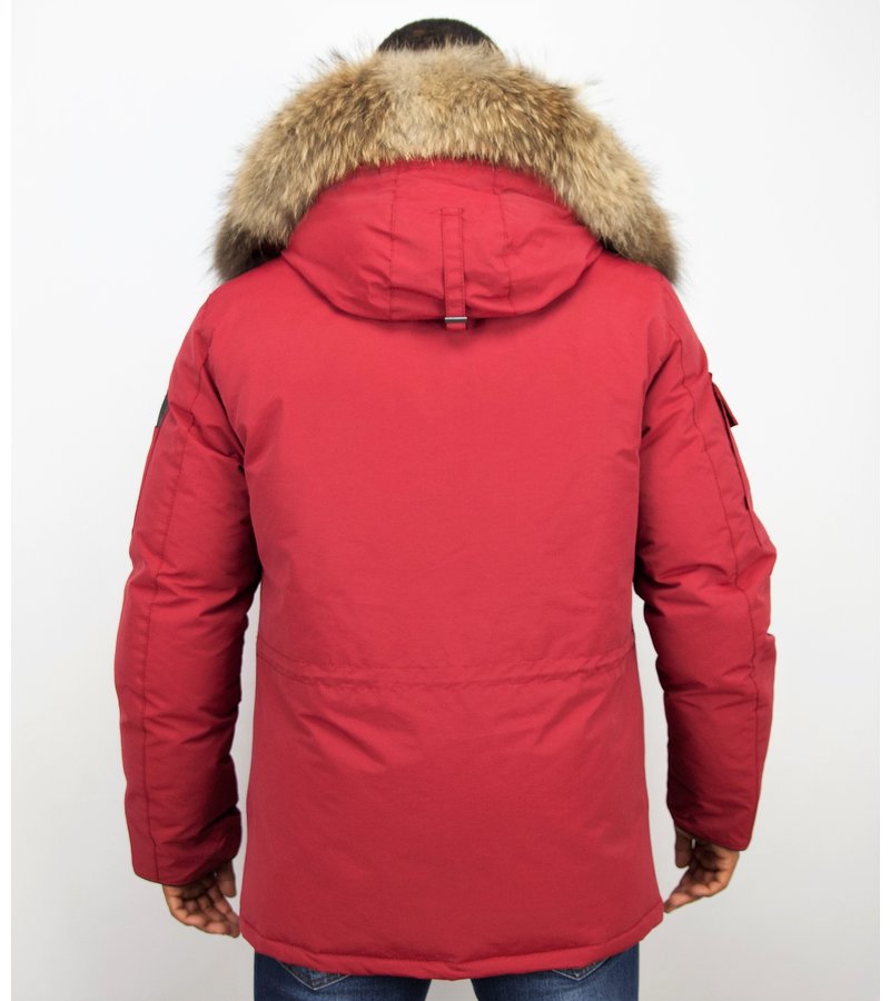 Beluomo Fur Collar Coat - Men Winter Coat Long - Expedition Parka - Red