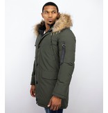 Enos Fur Collar Coat - Men Winter Coat Long- XL Fur Collar - Parka - Green