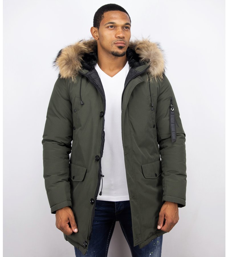 Enos Fur Collar Coat - Men Winter Coat Long- XL Fur Collar - Parka - Green