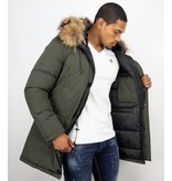 Enos Fur Collar Coat - Men Winter Coat Long- XL Fur Collar - Parka - Green