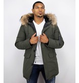 Enos Fur Collar Coat - Men Winter Coat Long- XL Fur Collar - Parka - Green