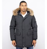 Enos Fur Collar Coat - Men Winter Coat Long  - XL Fur Collar - Parka - Black