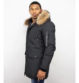 Enos Fur Collar Coat - Men Winter Coat Long  - XL Fur Collar - Parka - Black